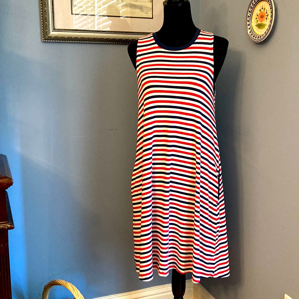 Red, White and Blue Striped Swing Dress
